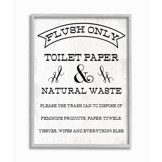 Stupell Industries Flush Only Toilet Paper Rustic Bathroom Sign Framed Wall Art